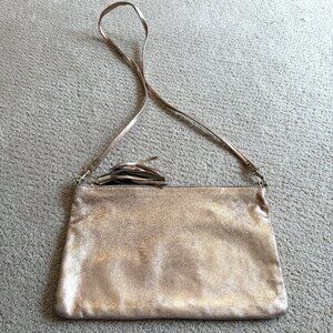Topshop Gold Leather Bag Crossbody Tassel Zipper Removal Strap Boho Going Out